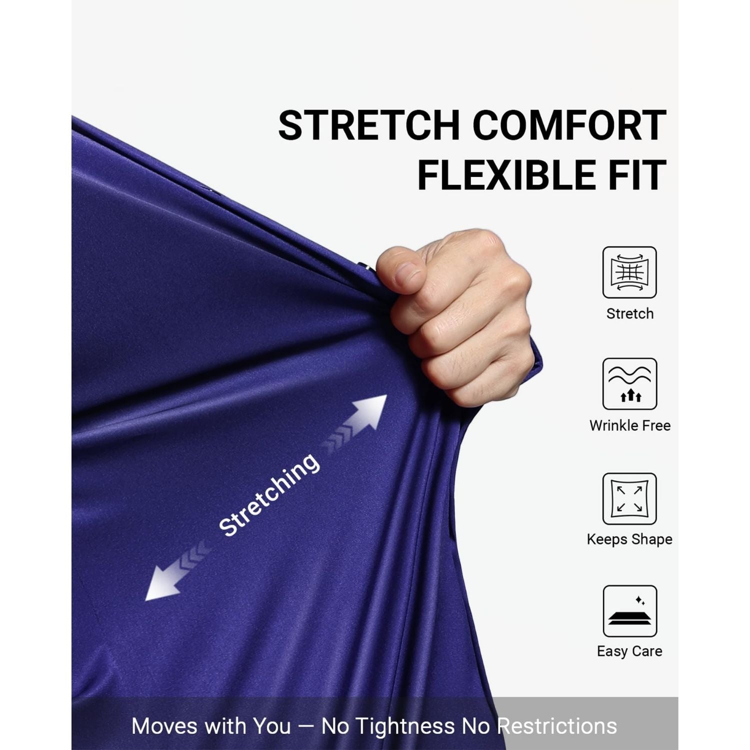 Men's Non-Iron Dress Shirt Long Sleeve 4-Way Stretch Wrinkle Free Royal Blue Formal Shirt