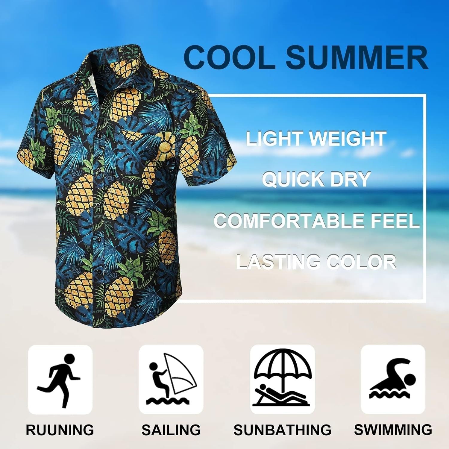 Funky Hawaiian Shirts with Pocket - A-BLUE/YELLOW