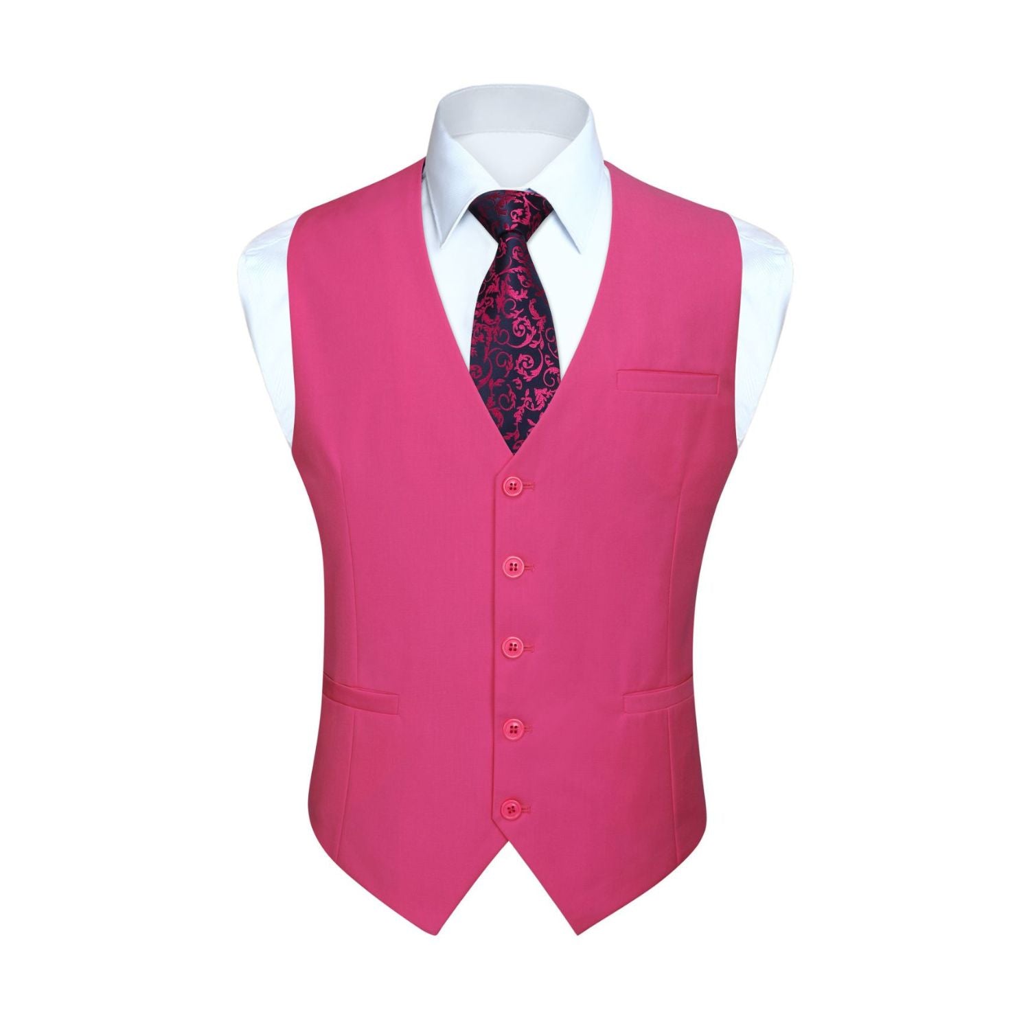 Hisdern Men's Hot Pink Satin Suit Vest Formal Wear Hisdern Men's Hot Pink Satin Suit Vest Formal Wear