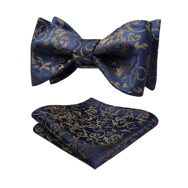 Floral Bow Tie & Pocket Square - A-B NAVY BLUE