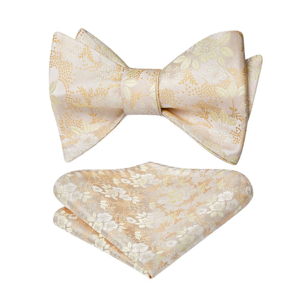 Floral Bow Tie & Pocket Square - G-021 CHAMPAGNE