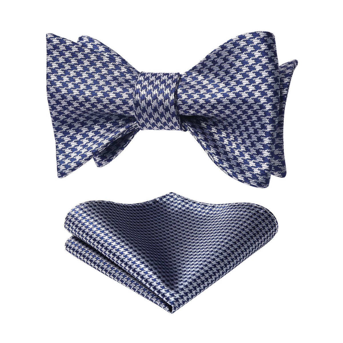 Hisdern Navy Blue Grey Houndstooth Bow Tie Set For Special Occasions