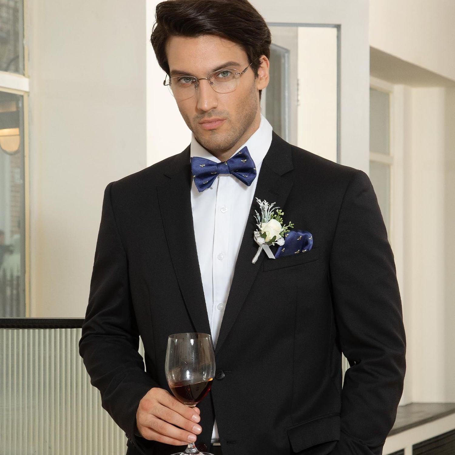 Bee Bow Tie & Pocket Square - NAVY/BLUE