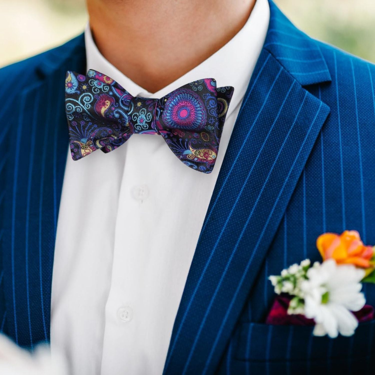 Hisdern Vintage Pink Blue Paisley Bow Tie Set