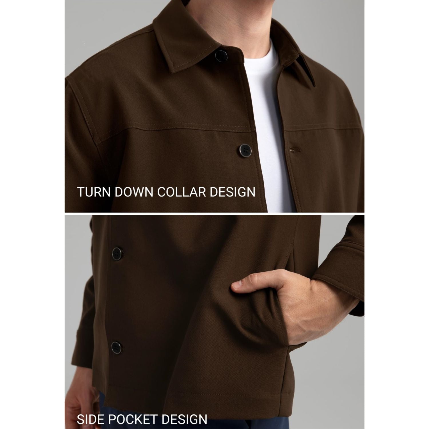 Hisdern Flex 531 Men's Button Down Brown Shirt Jacket for Casual Gathering