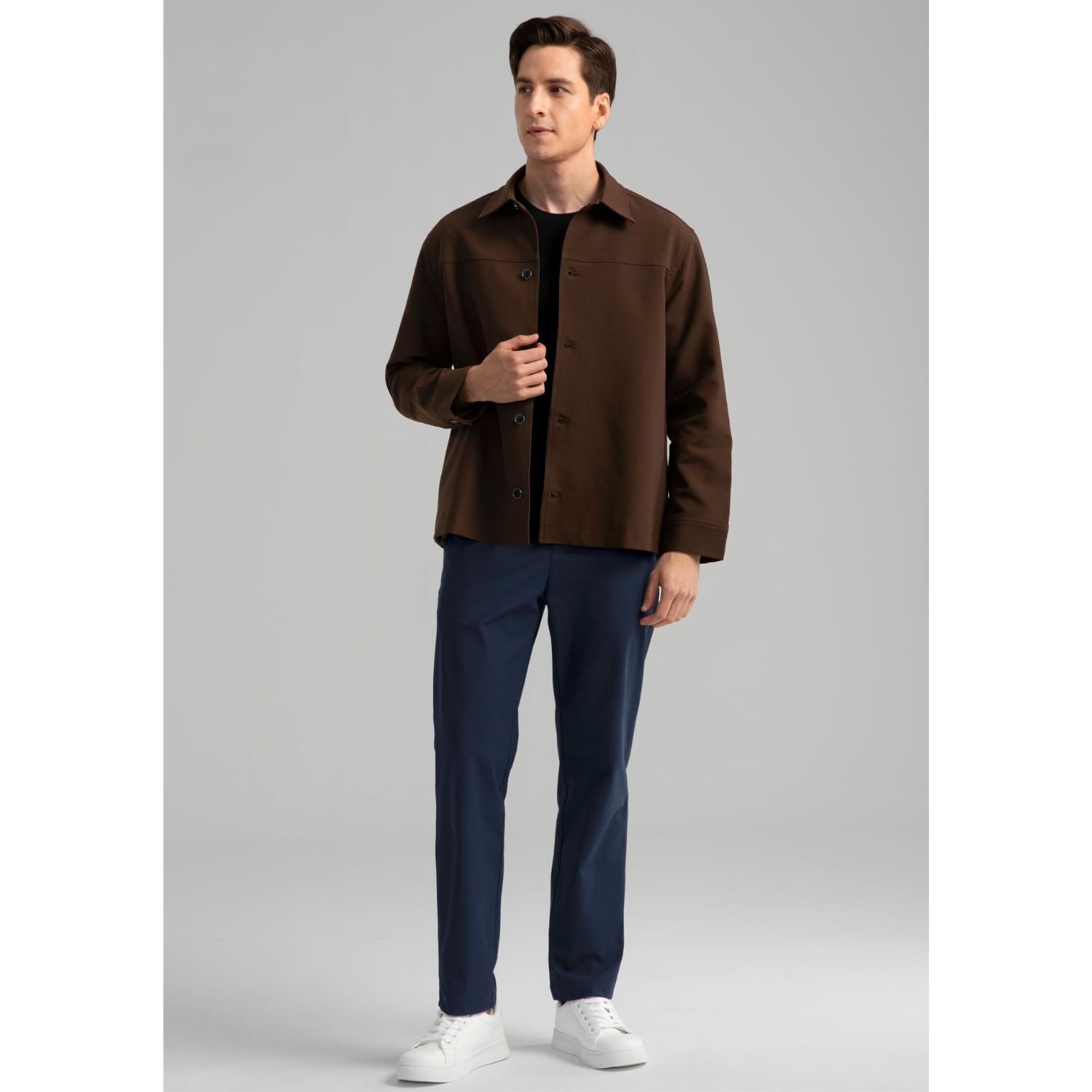 Hisdern Flex 531 Men's Button Down Brown Shirt Jacket for Casual Gathering