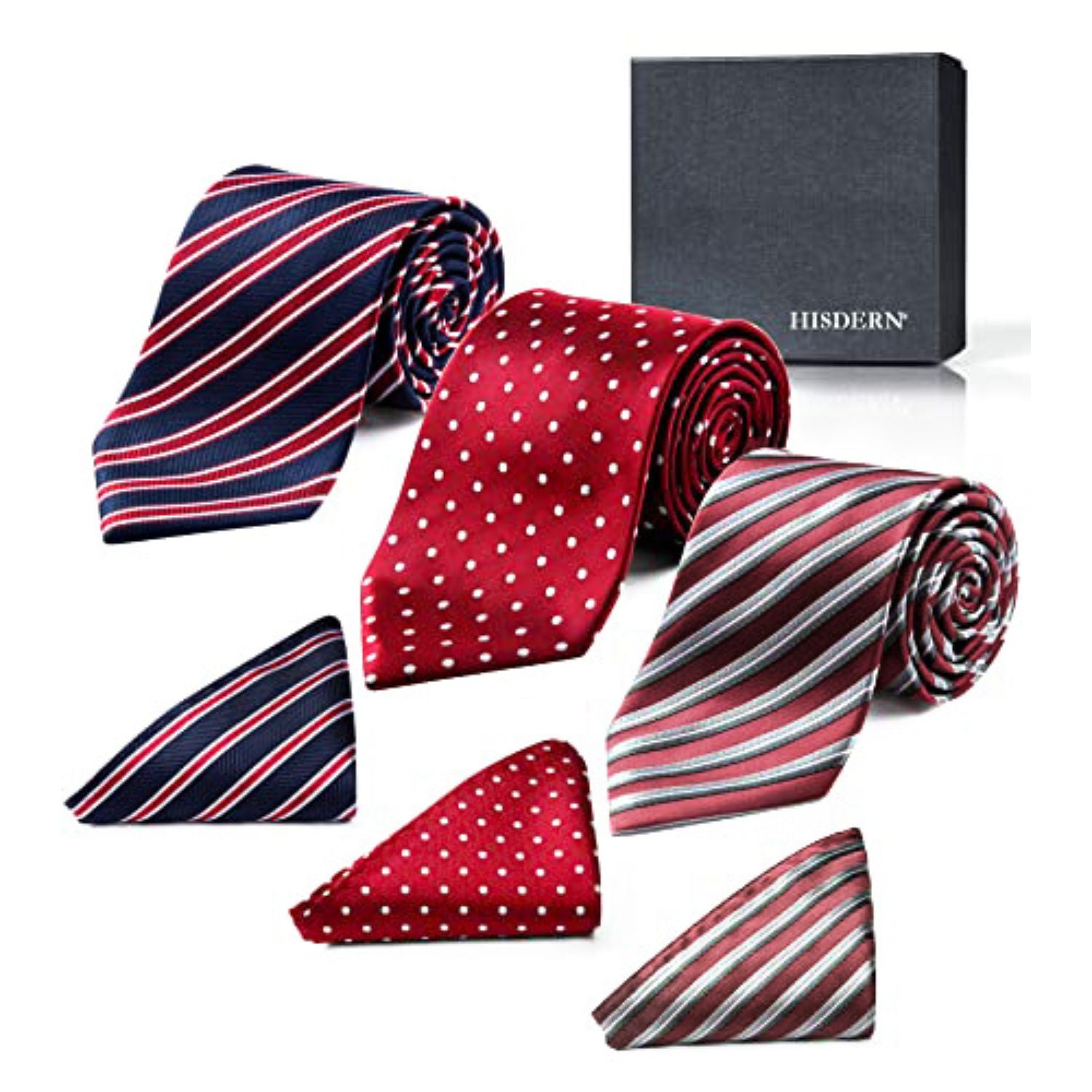 3PCS XL Tie & Pocket Square Set - A1-RED/BLUE/SILVER Christmas Gifts for Men