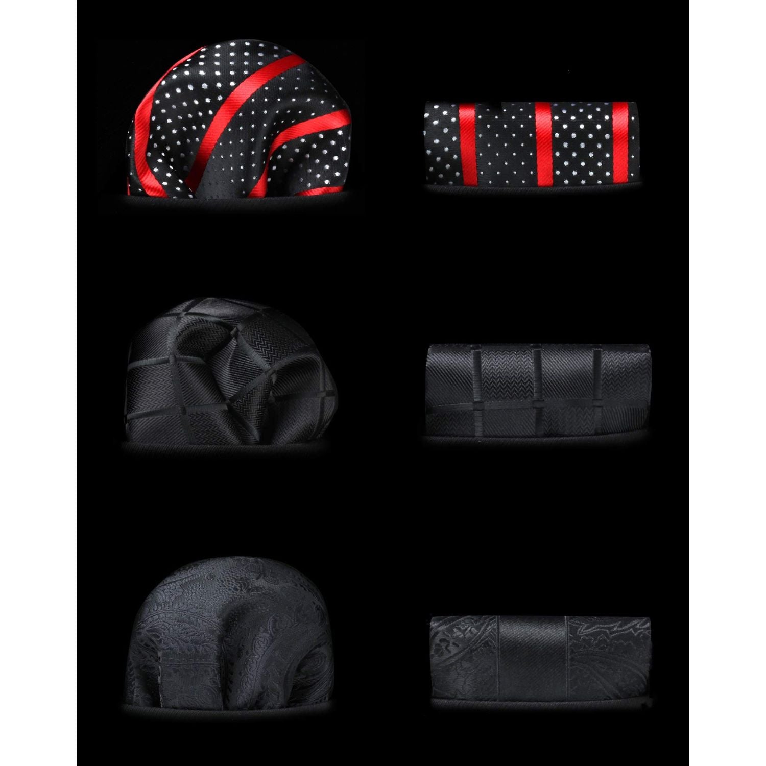 3PCS XL Tie & Pocket Square Set - B-BLACK/RED Christmas Gifts for Men