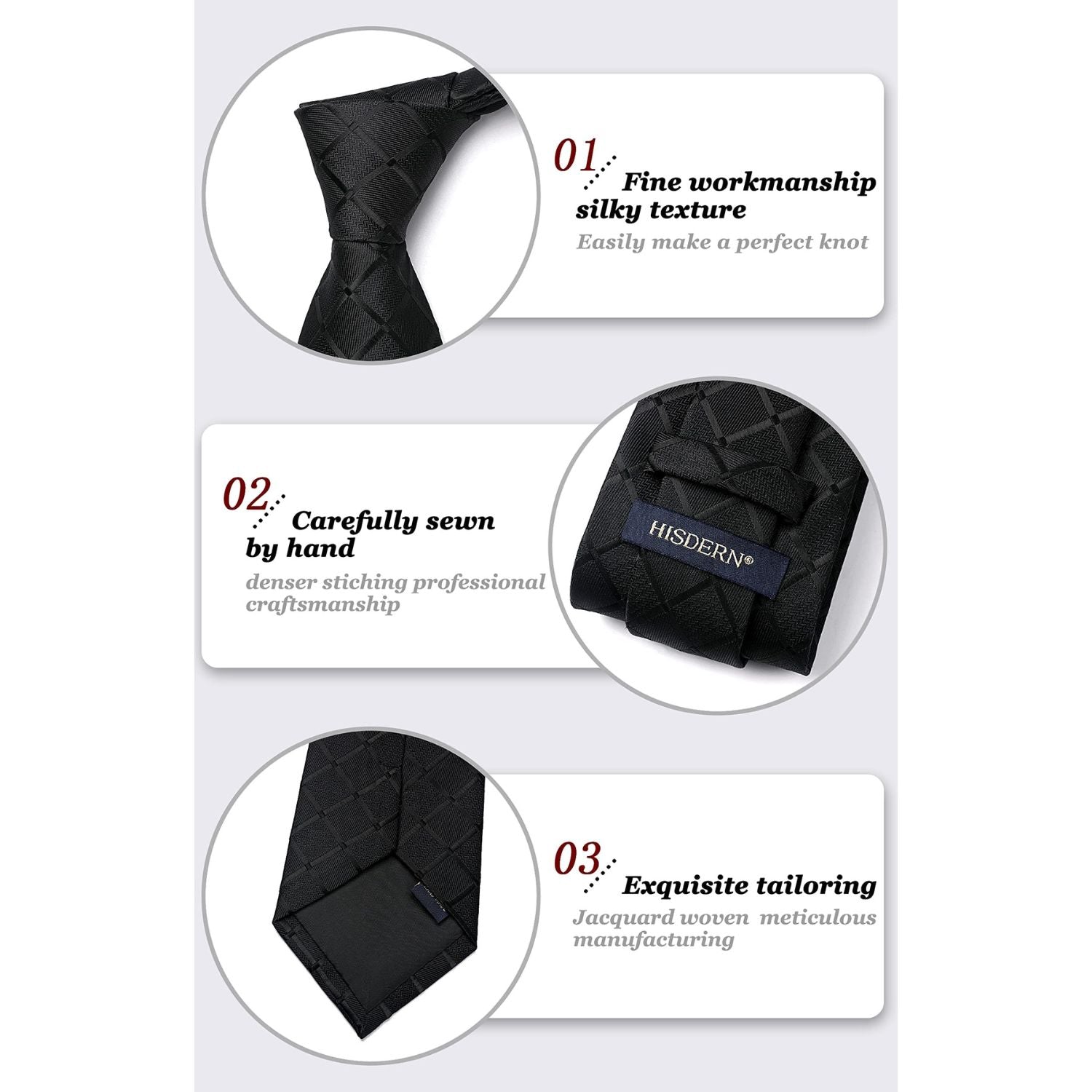 3PCS XL Tie & Pocket Square Set - B-BLACK/RED Christmas Gifts for Men