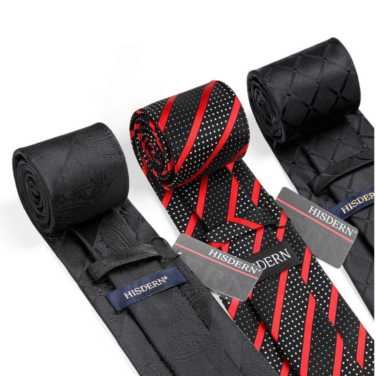 3PCS XL Tie & Pocket Square Set - B-BLACK/RED Christmas Gifts for Men