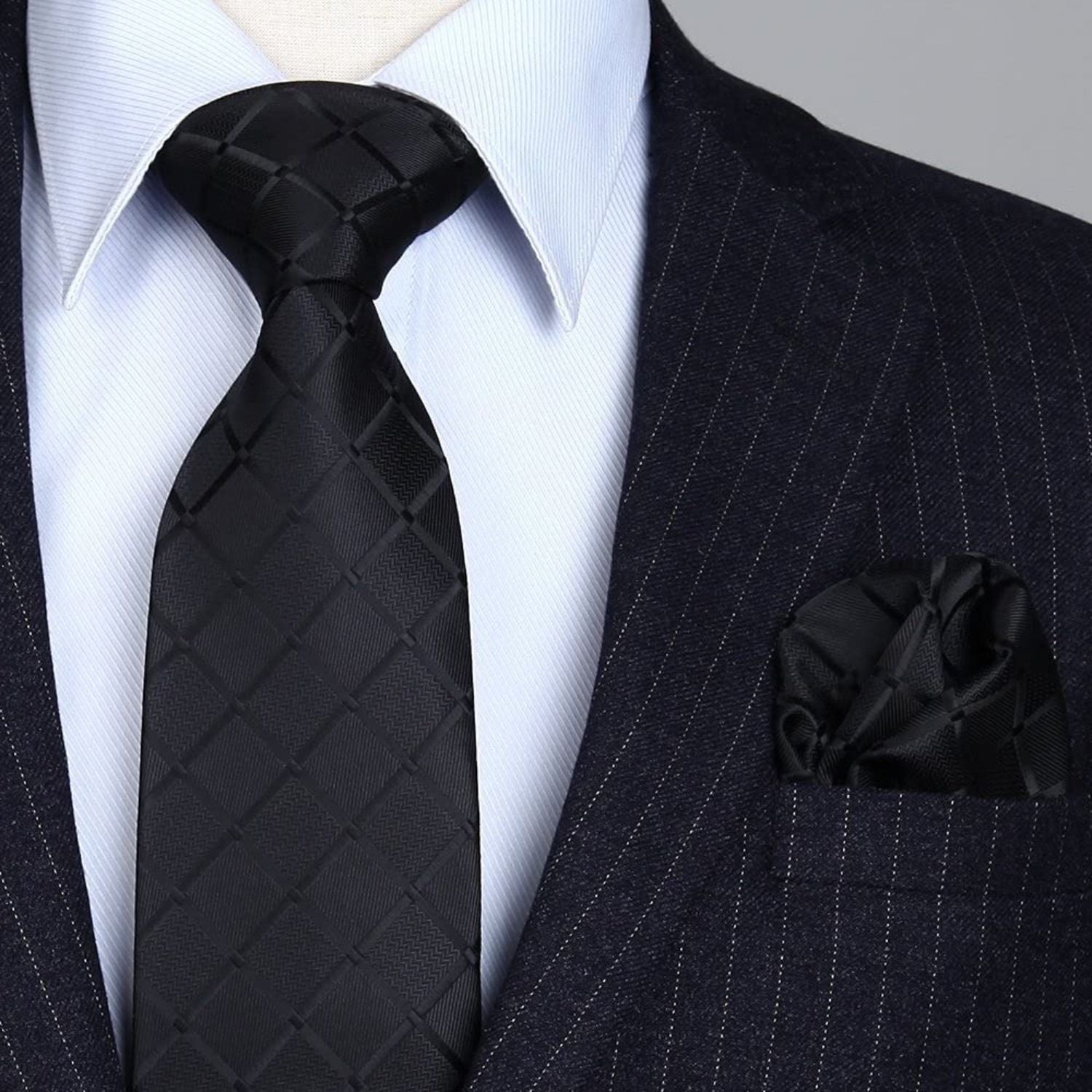3PCS XL Tie & Pocket Square Set - B-BLACK/RED Christmas Gifts for Men