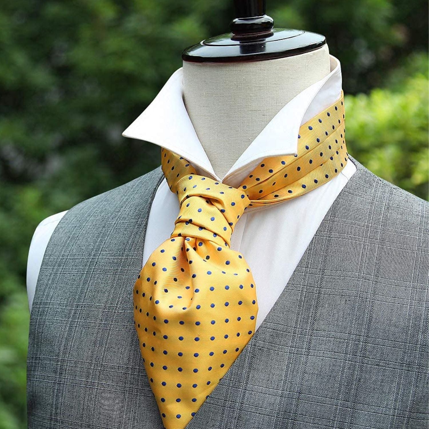 Polka Dot Ascot Cravat Scarf - YELLOW/BLUE