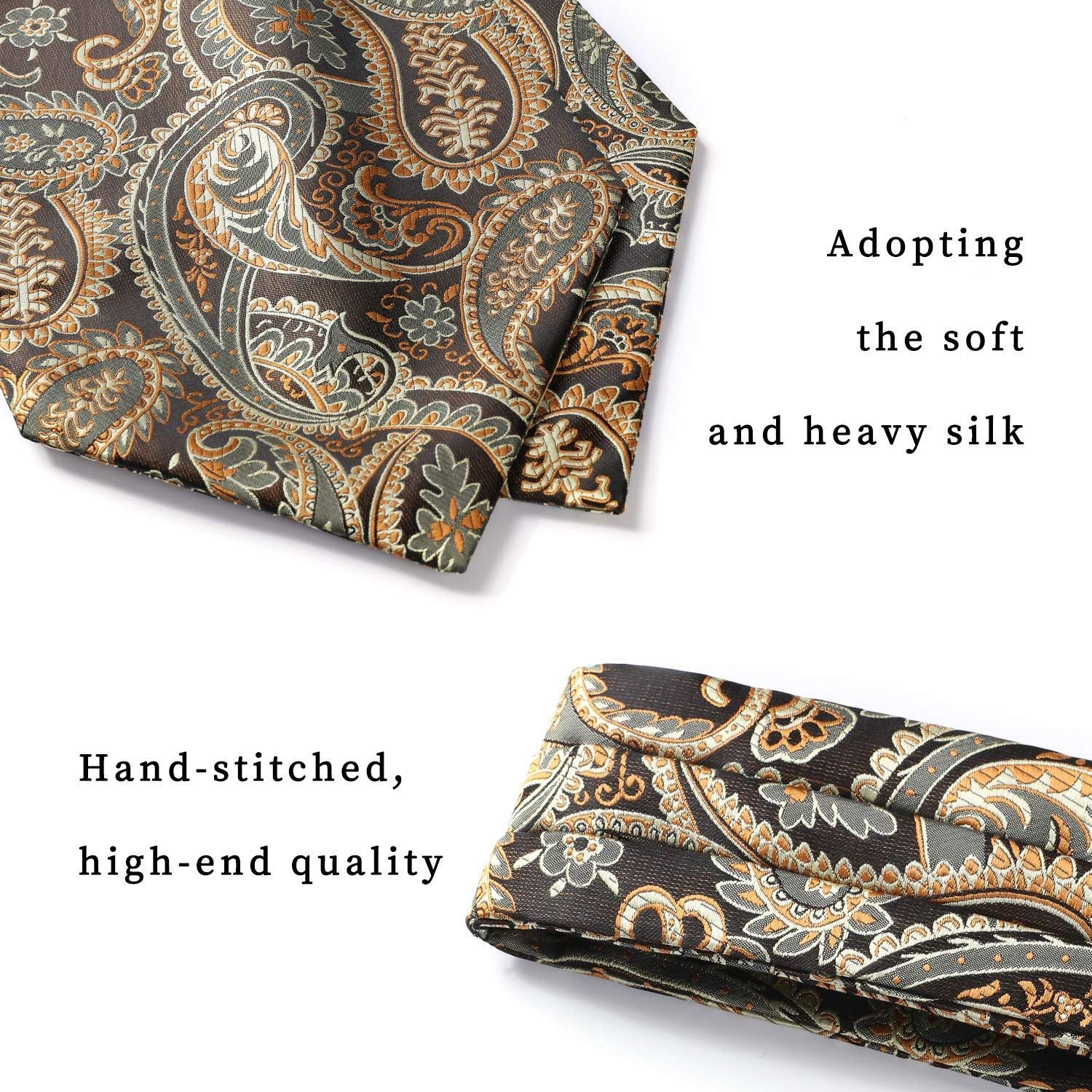 Floral Paisley Ascot Cravat Scarf - A-BROWN/GOLD