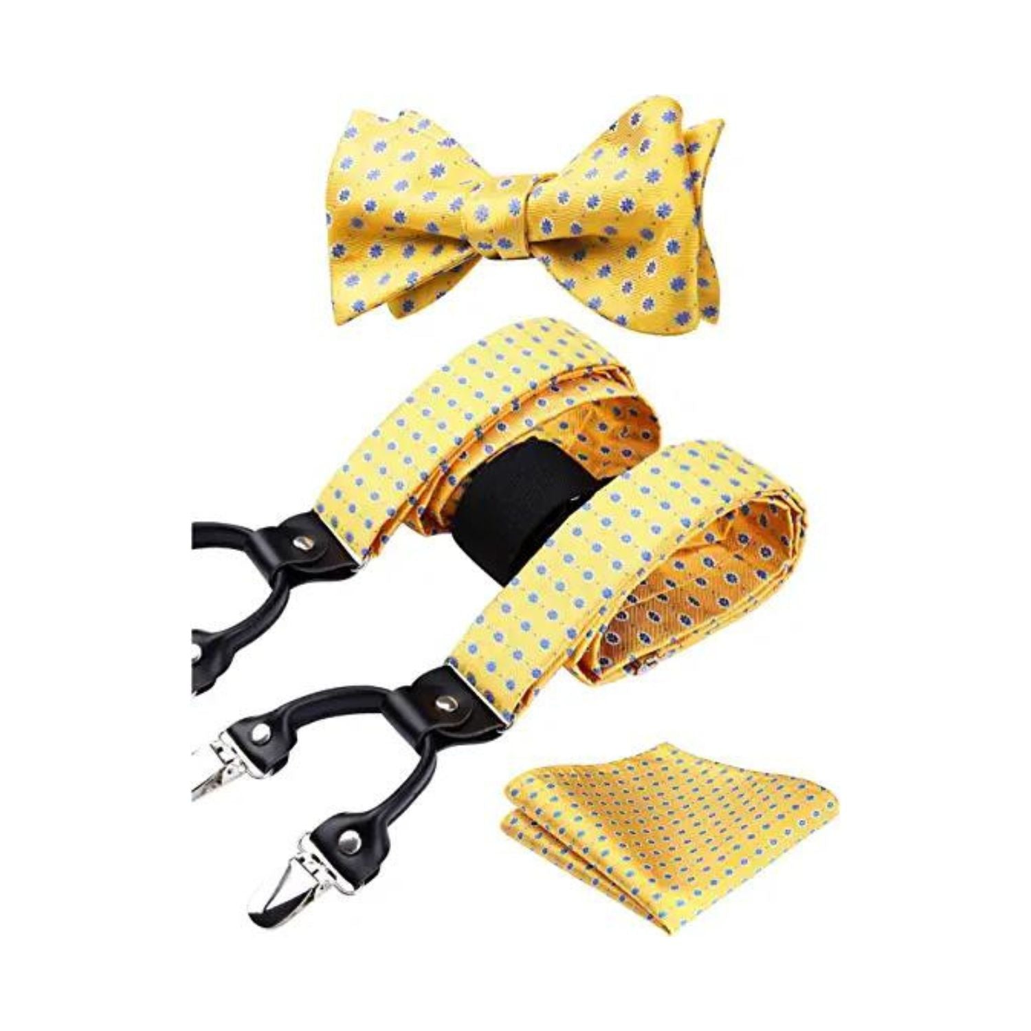 Floral Suspender Bow Tie Handkerchief - 9-YELLOW/BLUE