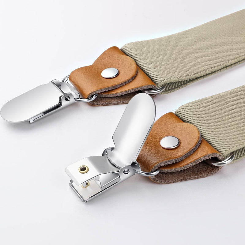 Y-shaped Adjustable Suspender with 4 Clips - BEIGE