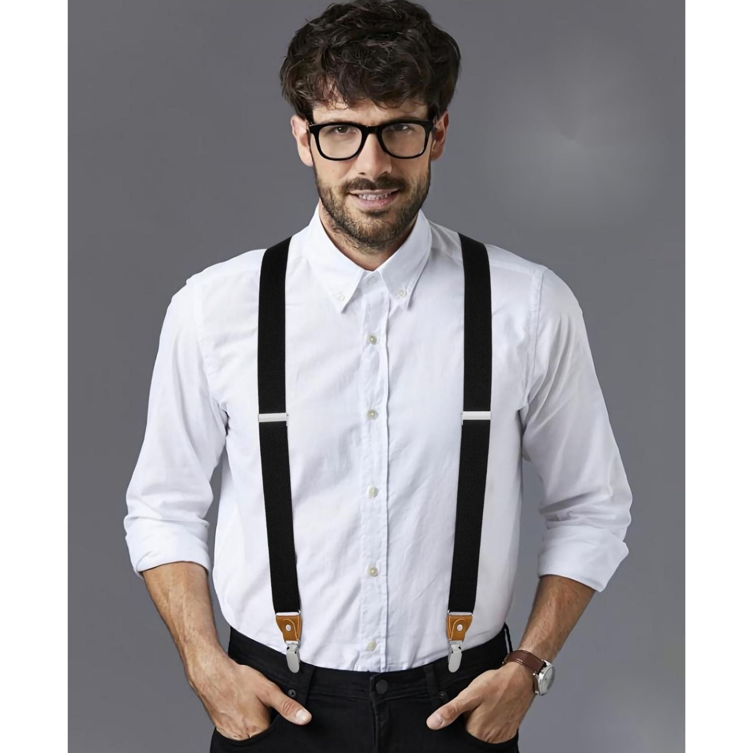 Y-shaped Adjustable Suspender with 4 Clips - 10 BLACK