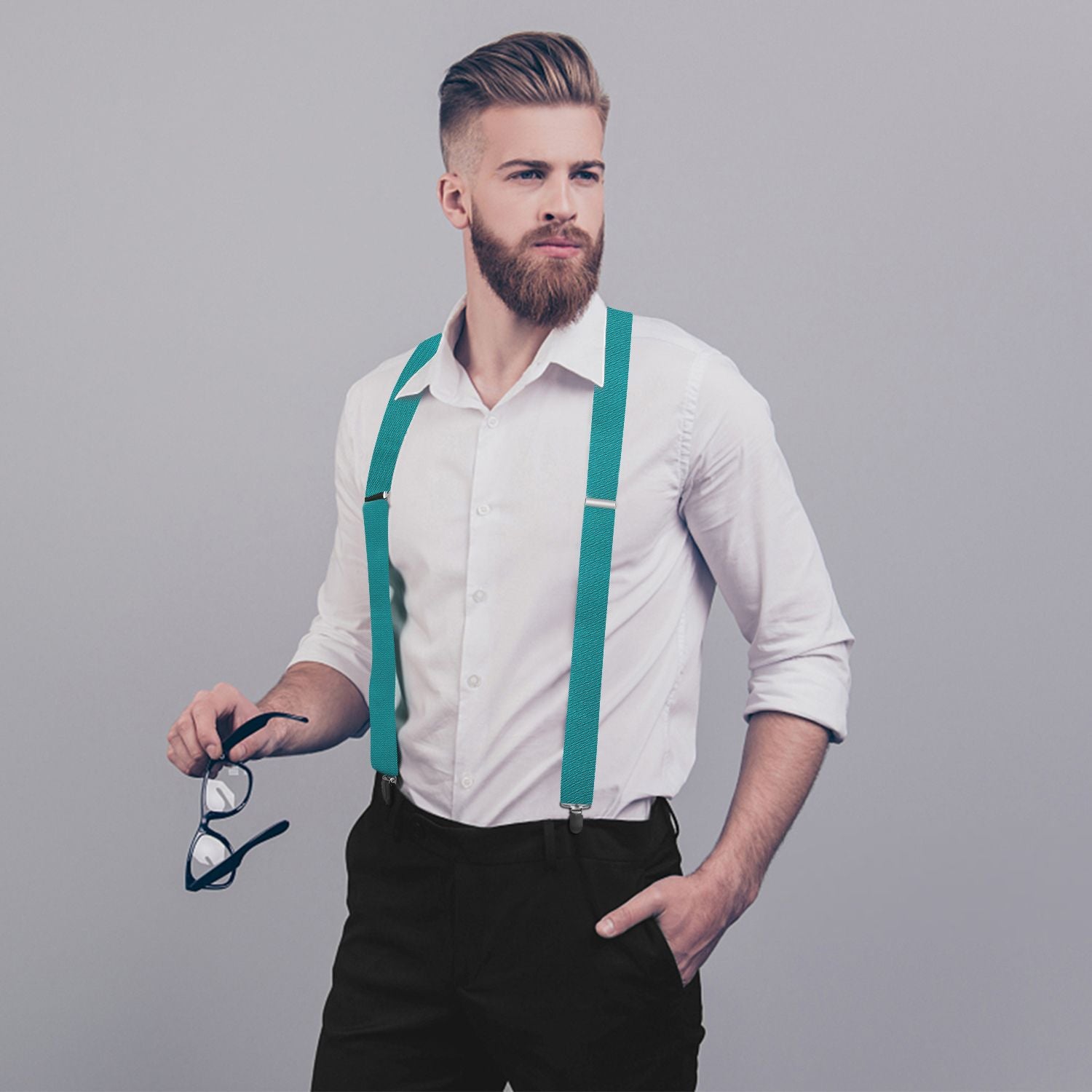 X-shaped Adjustable Suspender with 4 Clips - AQUA