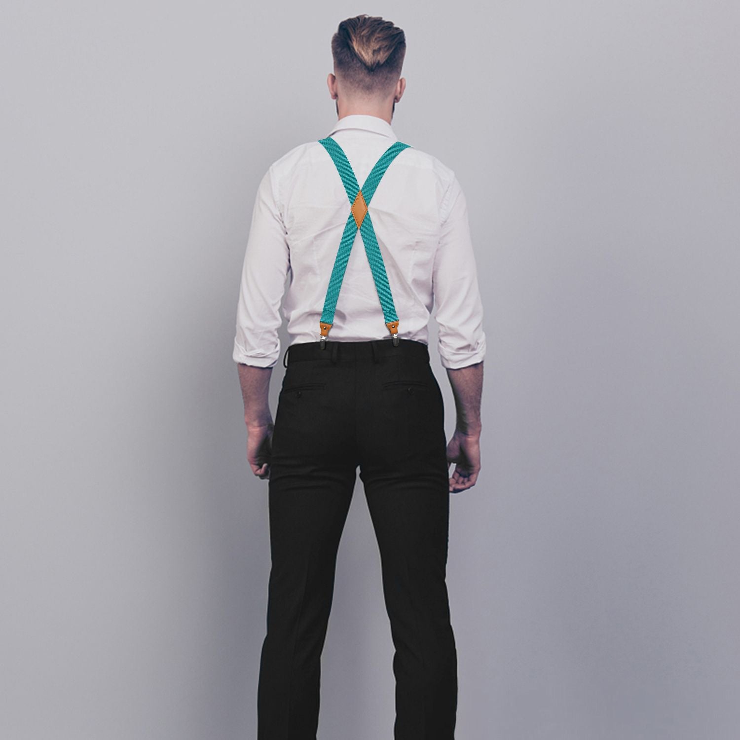 X-shaped Adjustable Suspender with 4 Clips - AQUA