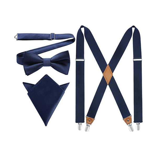 X-shaped Adjustable Suspender with 4 Clips - NAVY BLUE
