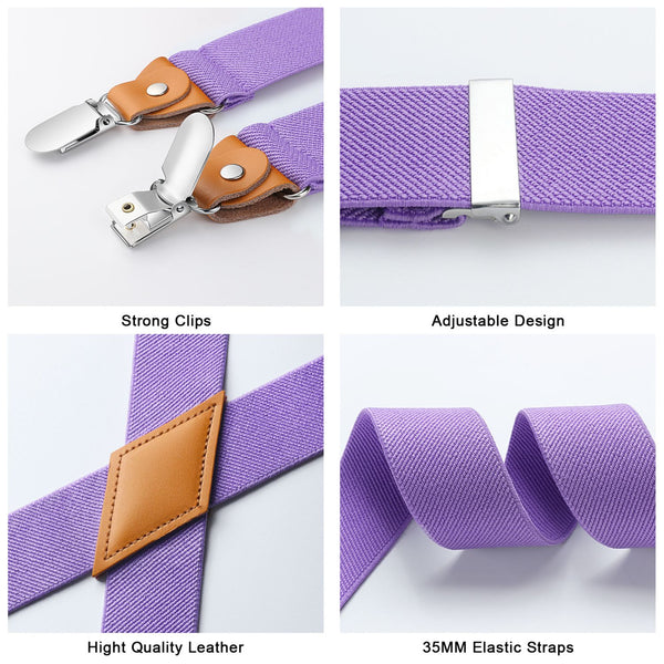 1.4 inch Adjustable Suspender with 4 Clips - LAVENDER