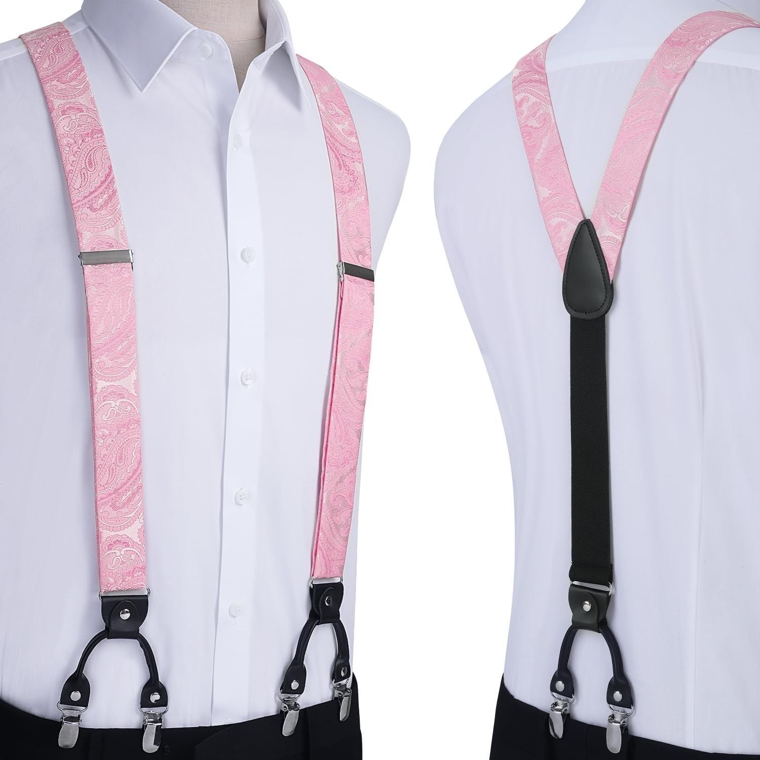 Paisley Suspender Bow Tie Handkerchief - 01-PINK