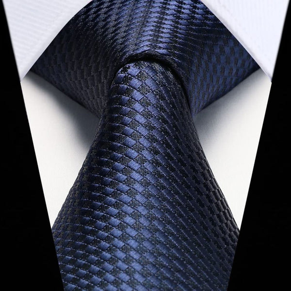 Houndstooth Tie Handkerchief Set - NAVY BLUE-1