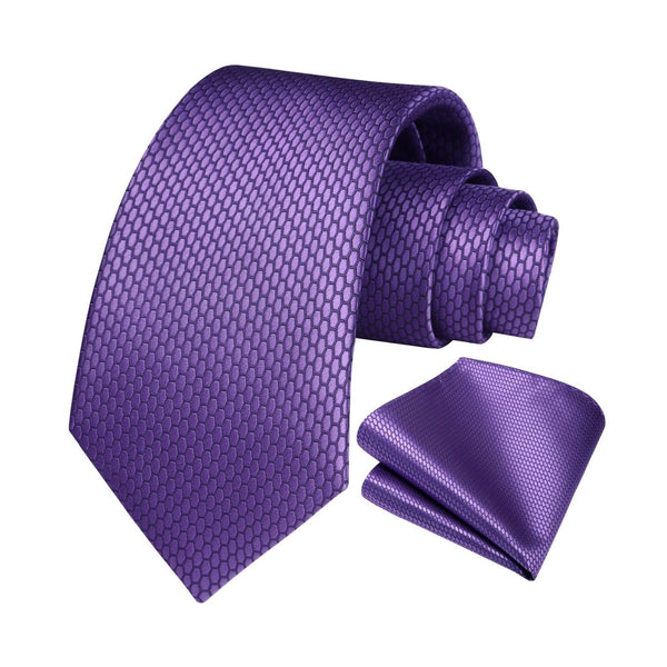 Men's Plaid Tie Handkerchief Set - 02-PURPLE