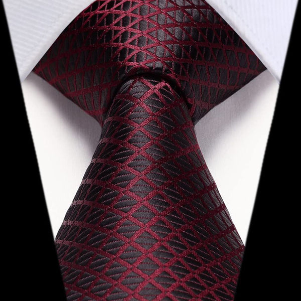 Plaid Tie Handkerchief Set - BURGUNDY-3
