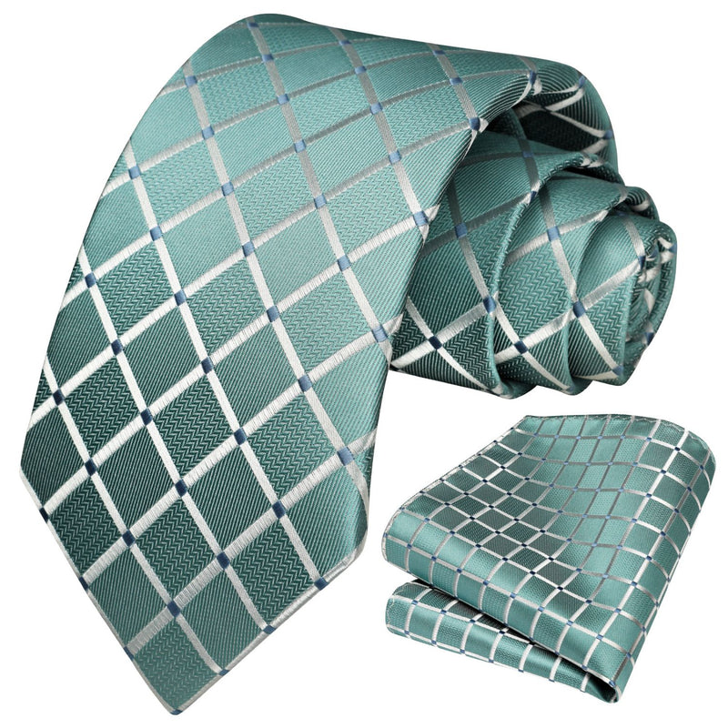 Plaid Tie Handkerchief Set - AQUA
