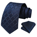 Plaid Tie Handkerchief Set - NAVY BLUE