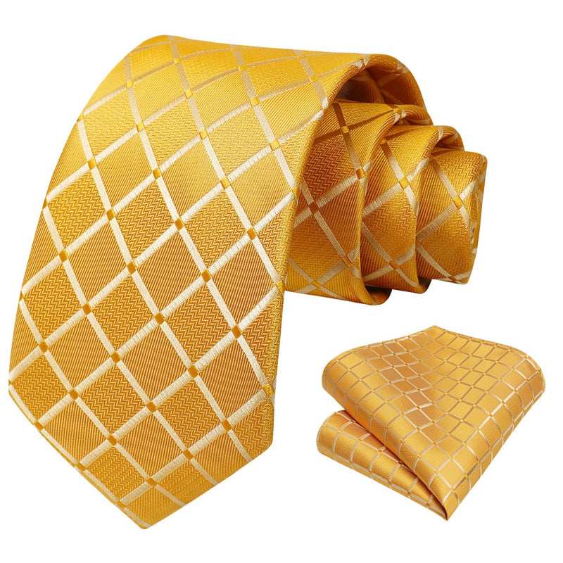 Plaid Tie Handkerchief Set - GOLD