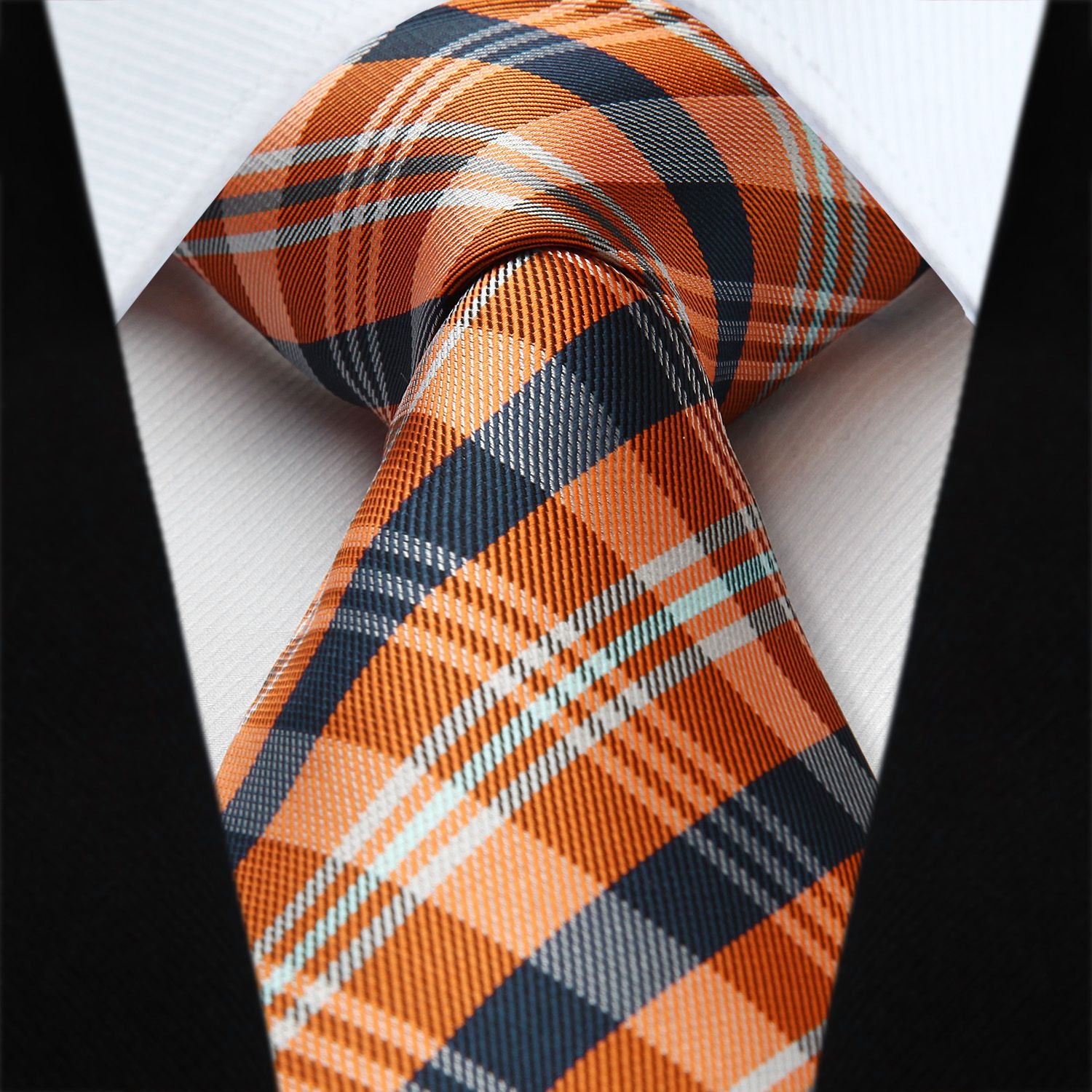 Hisdern Orange Blue Plaid Tie Set For Groomsmen Hisdern Orange Blue Plaid Tie Set For Groomsmen