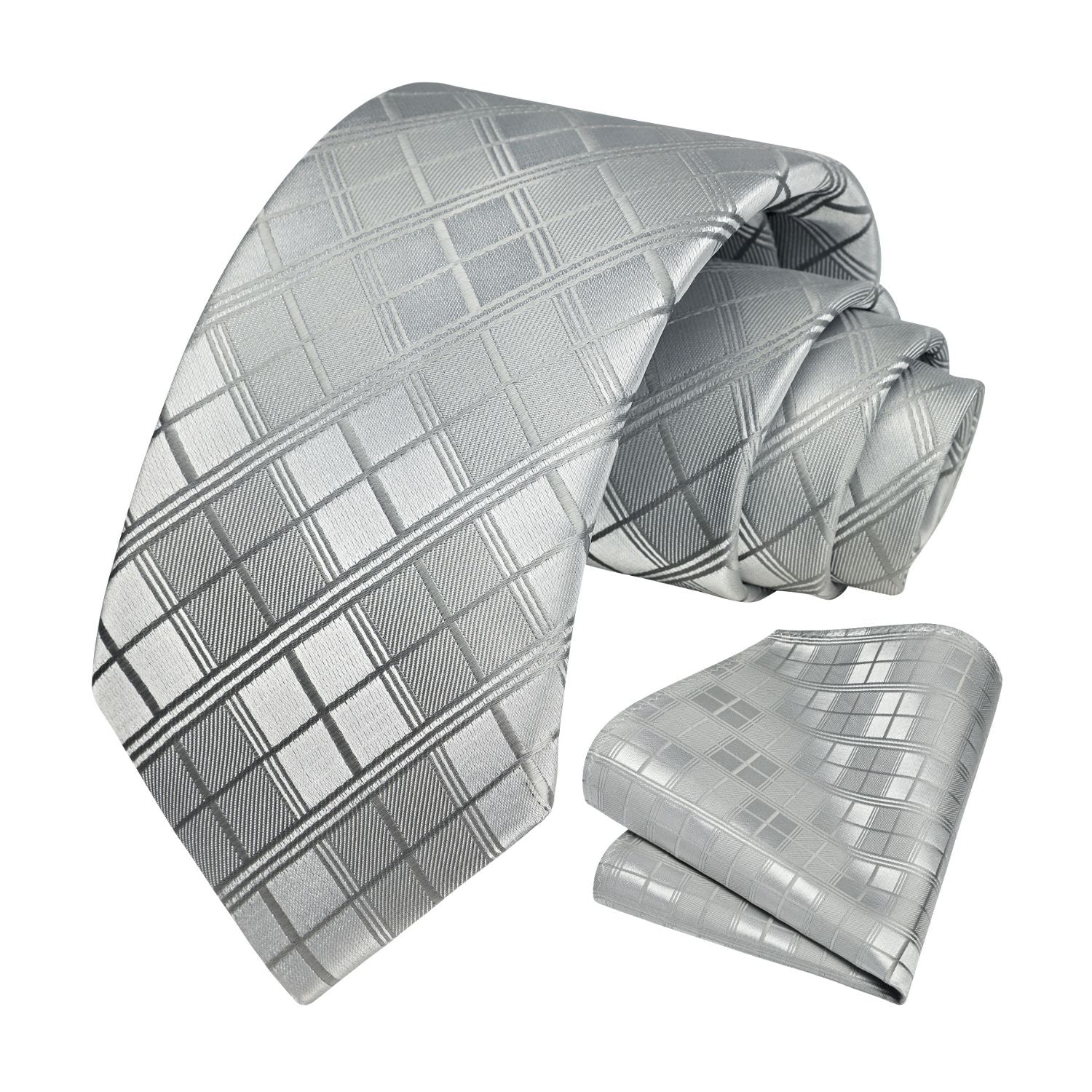 Men's Plaid Tie Handkerchief Set - C6-SILVER