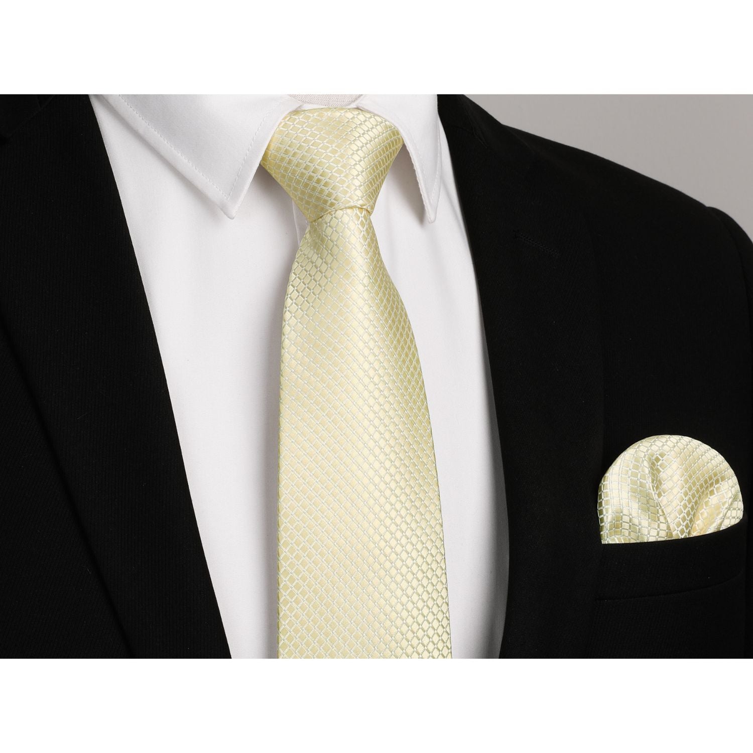 Men's Plaid Tie Handkerchief Set - 093-BEIGE
