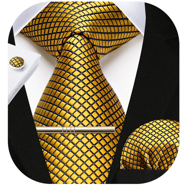 Plaid Tie Handkerchief Cufflinks Clip - GOLD2