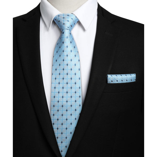 Plaid Tie Handkerchief Set - 052-LIGHT BLUE/NAVY BLUE
