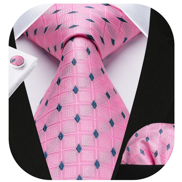 Plaid Tie Handkerchief Set Cufflinks - G1-PINK