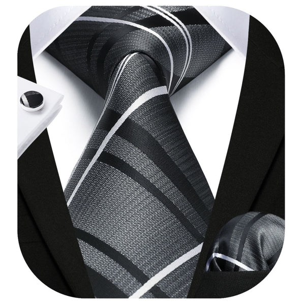 Plaid Tie Handkerchief Cufflinks - A1-GREY