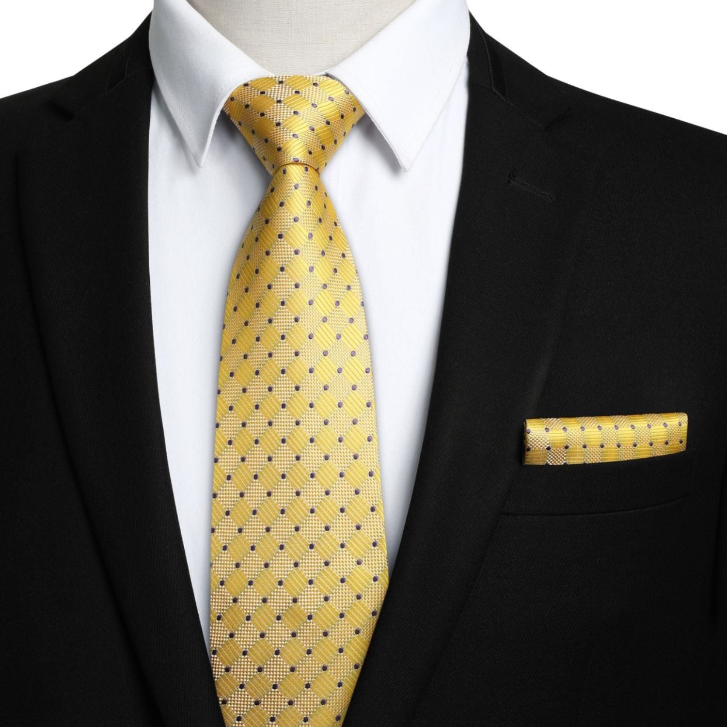 Plaid Tie Handkerchief Set - B-YELLOW 1