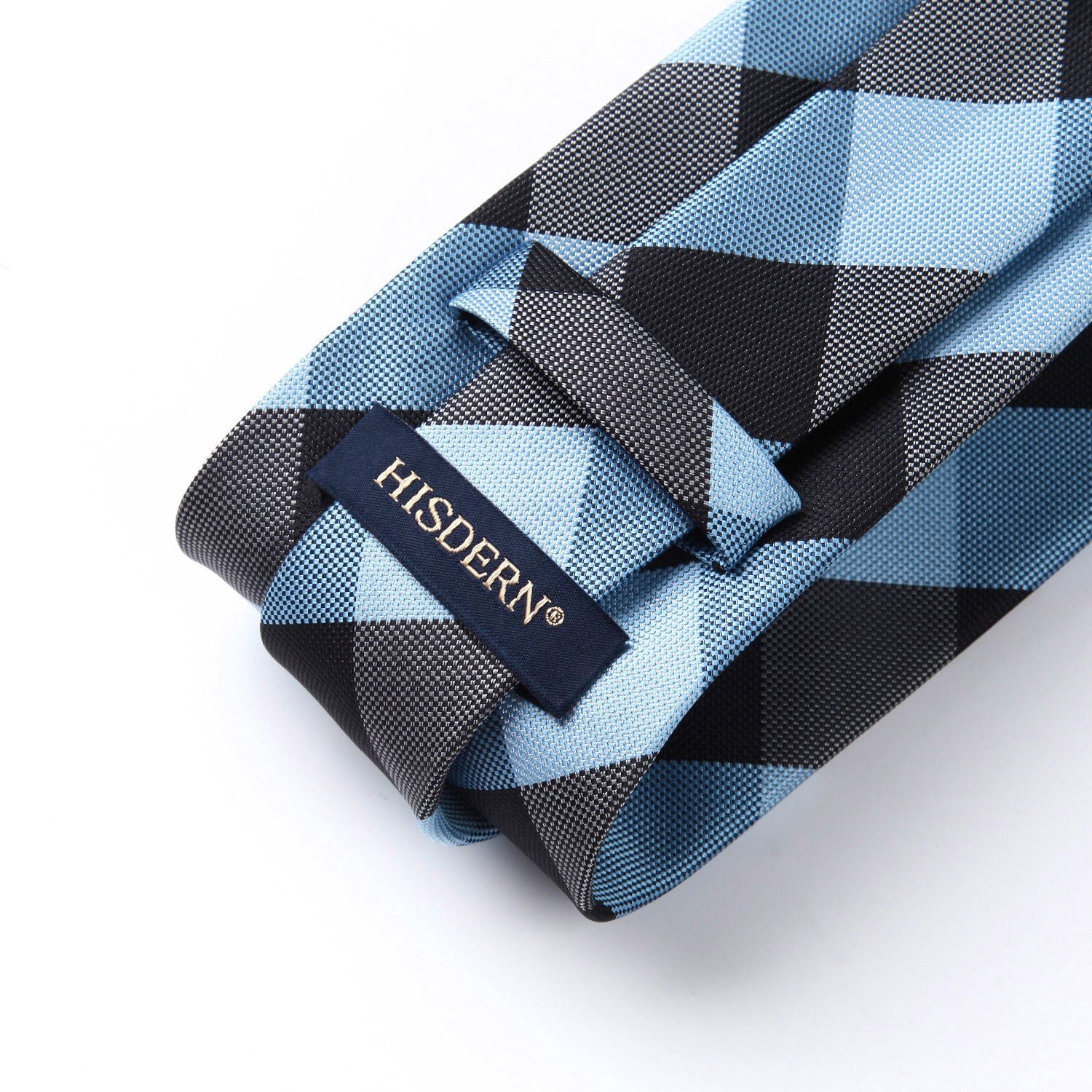 Plaid Tie Handkerchief Set - BLUE/BLACK