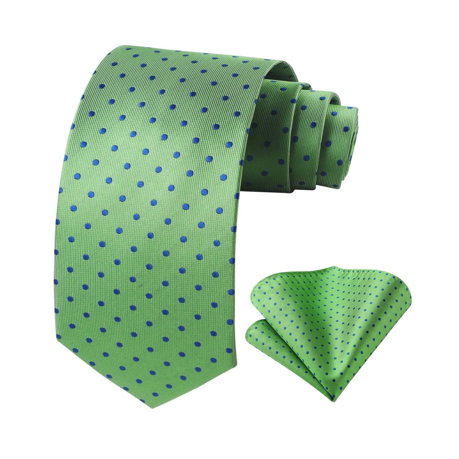Polka Dots Tie Handkerchief Set - A-LAWN GREEN/BLUE 1
