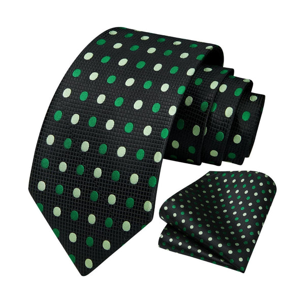 Polka Dot Tie Handkerchief Set - D-BLACK/GREEN