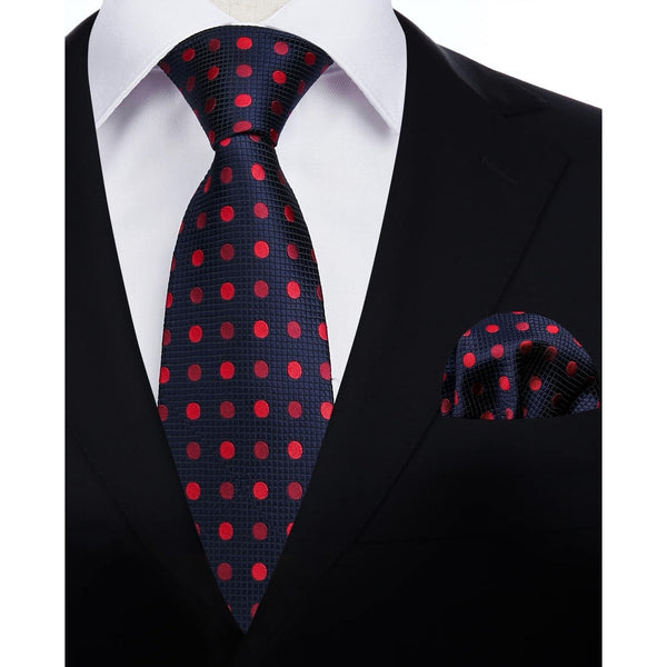 Polka Dot Tie Handkerchief Set - D-NAVY BLUE/RED