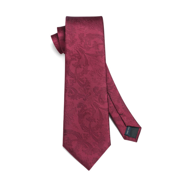 Floral Tie Handkerchief Set - BURGUNDY