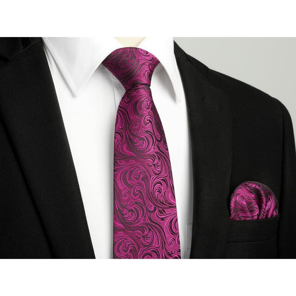 Paisley Tie Handkerchief Set - D3-HOT PINK