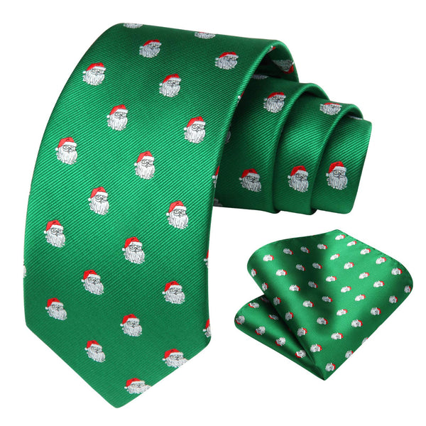 Christmas Tie Handkerchief Set - 01 GREEN/WHITE/RED