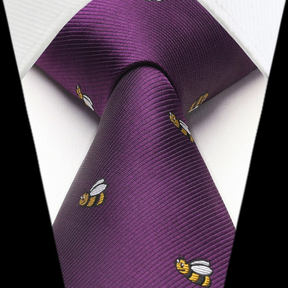 Hisdern Purple Bee Cute Print Pattern Tie Set