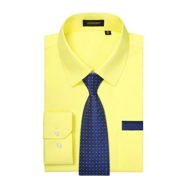 Men's Shirt with Tie Handkerchief Set - 06-LIGHT YELLOW