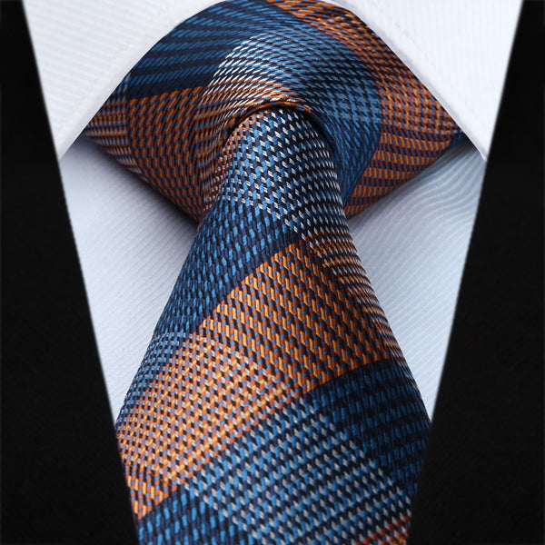 Houndstooth Tie Handkerchief Set - NAVY BLUE/BROWN