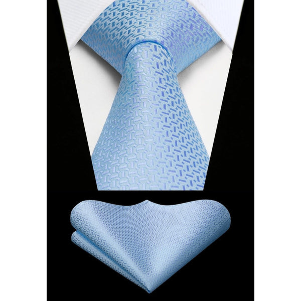 Houndstooth Tie Handkerchief Set - Z2-SKY BLUE